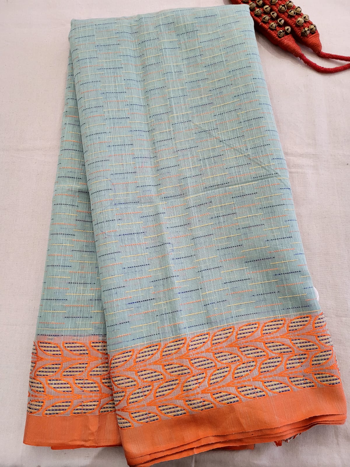 Orange Cotton Kantha Saree