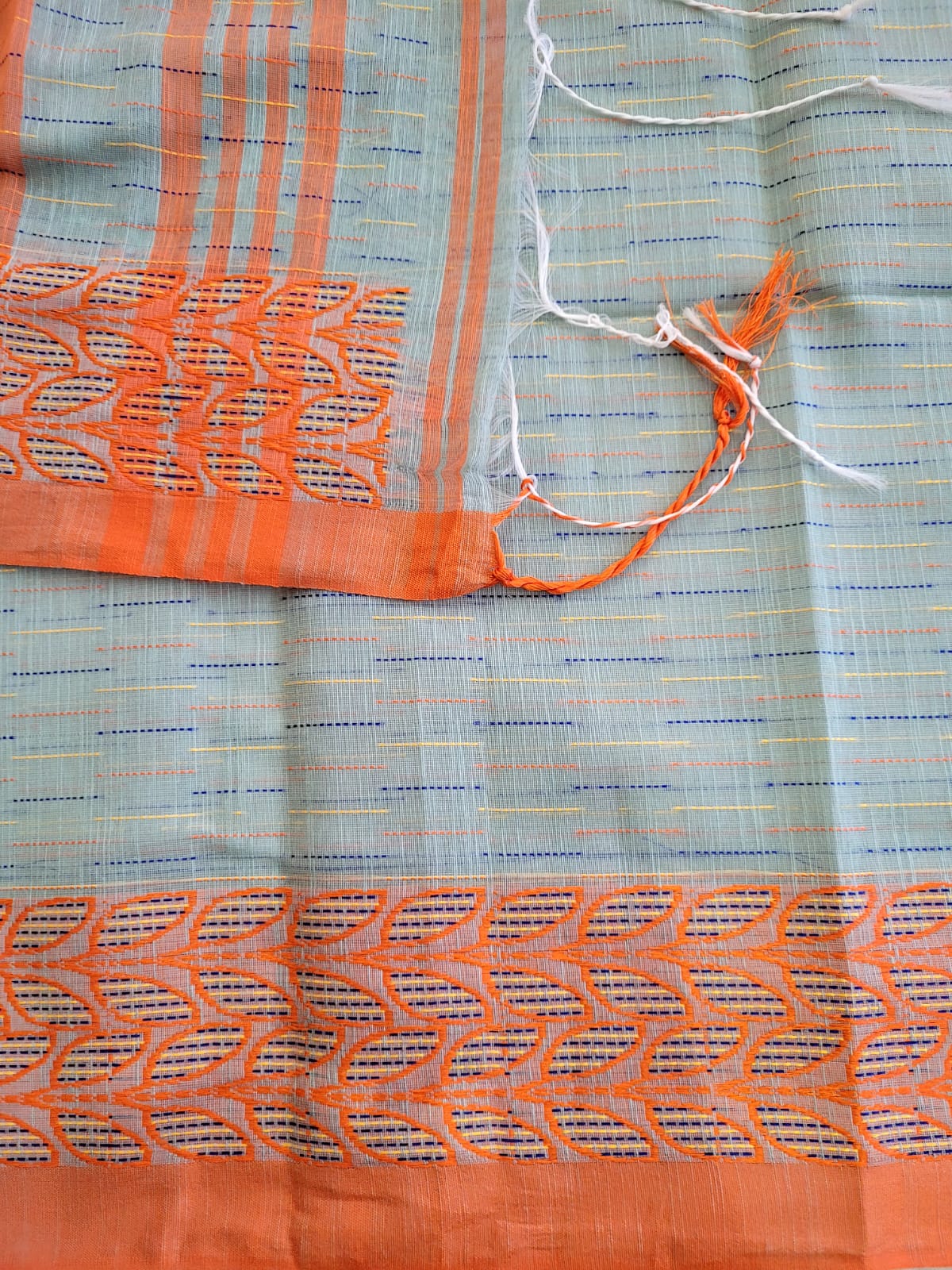 Orange Cotton Kantha Saree