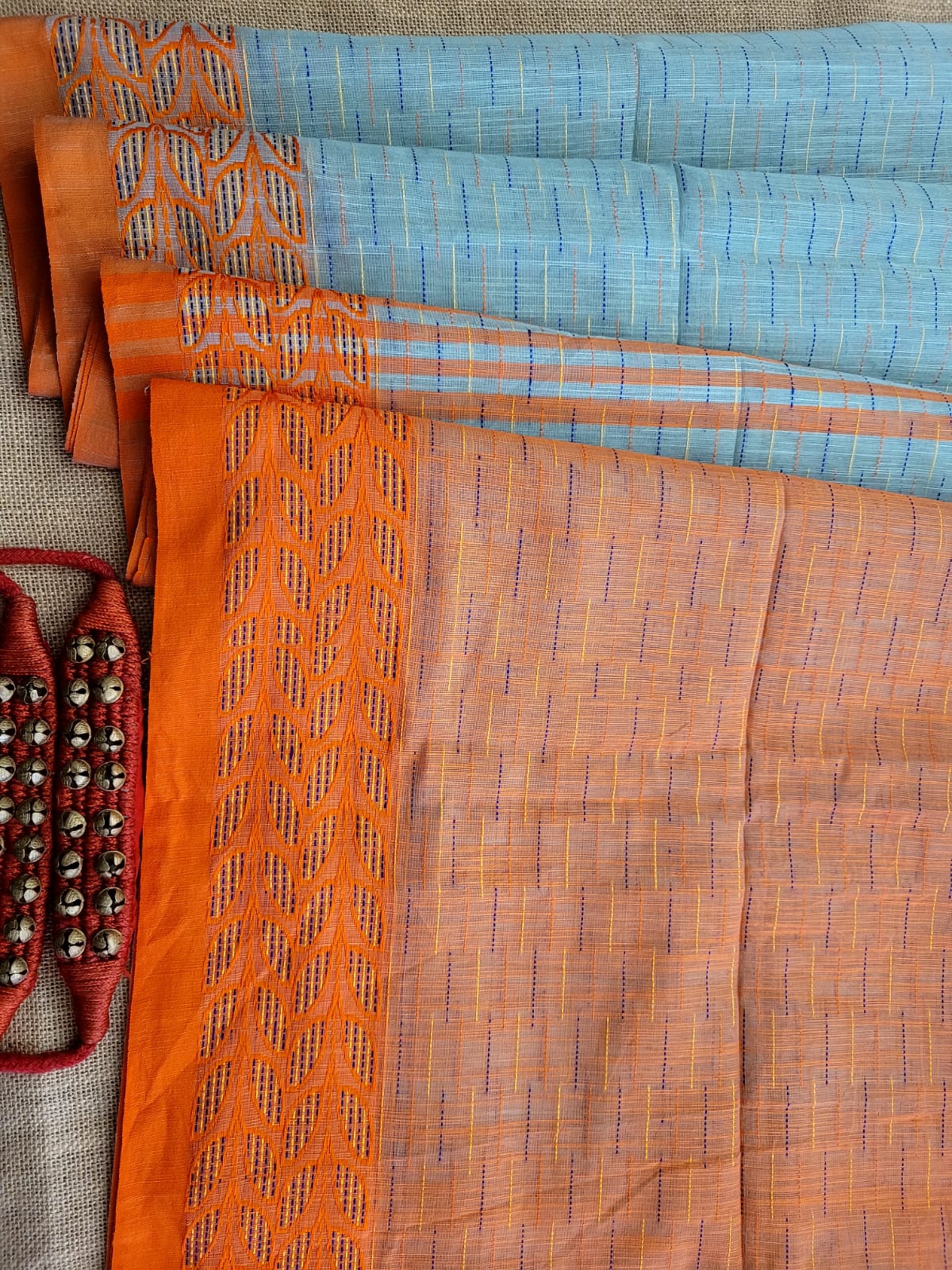 Orange Cotton Kantha Saree