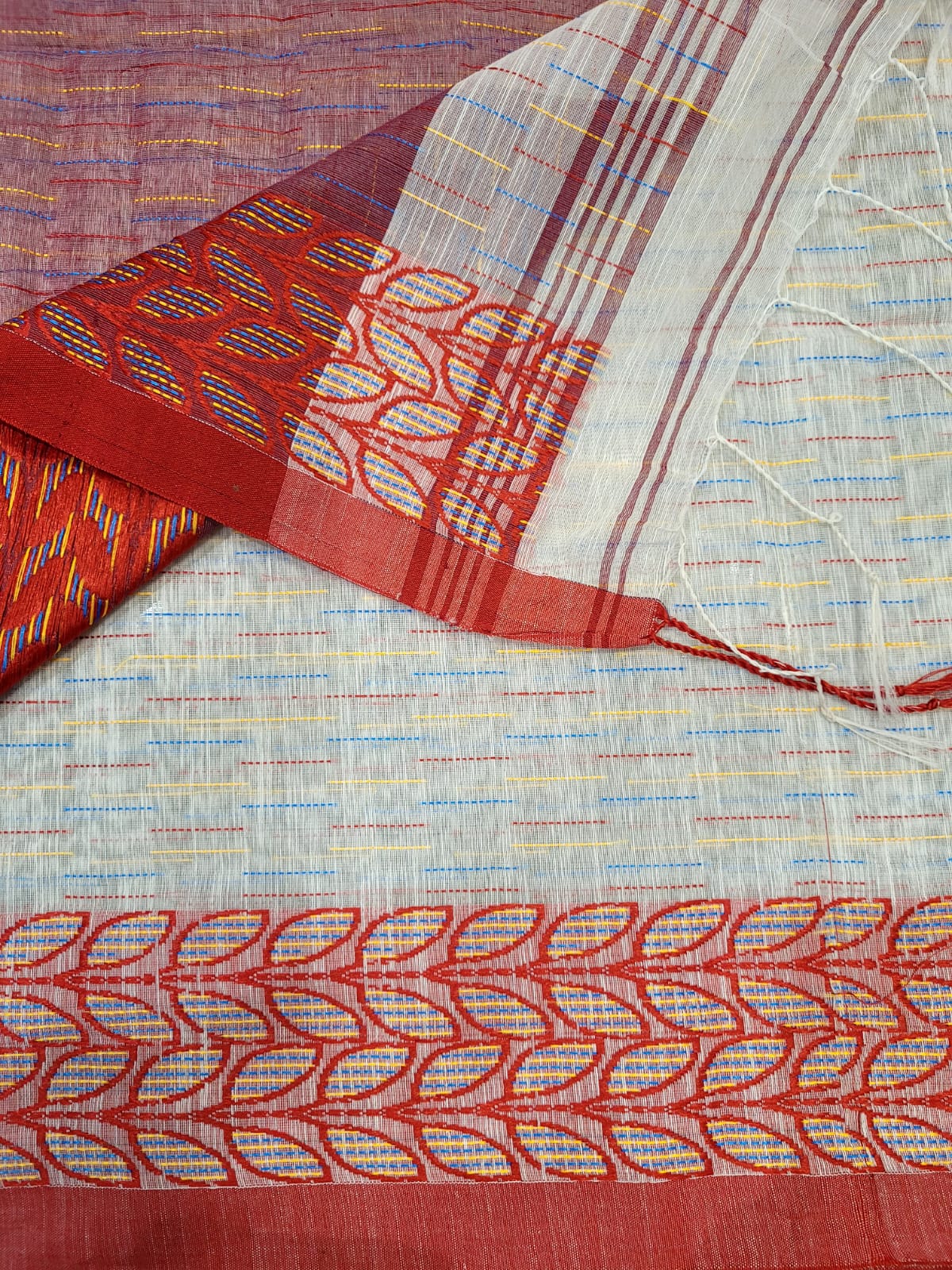 Ivory Cotton Kantha  saree