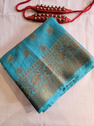 Blue2 Raveena Pure Tussar Saree