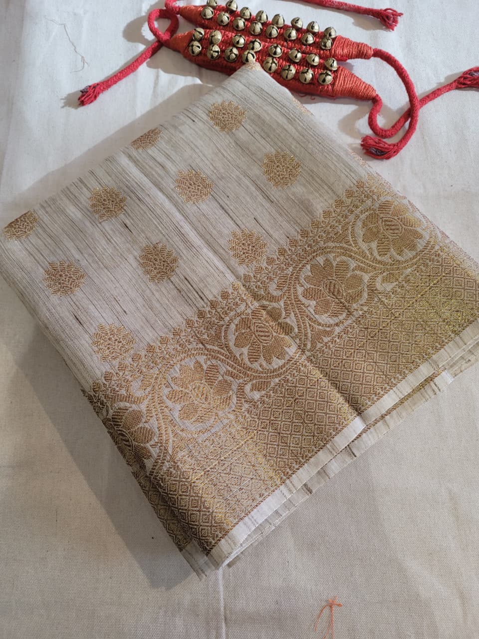 White Raveena Pure Tussar Saree