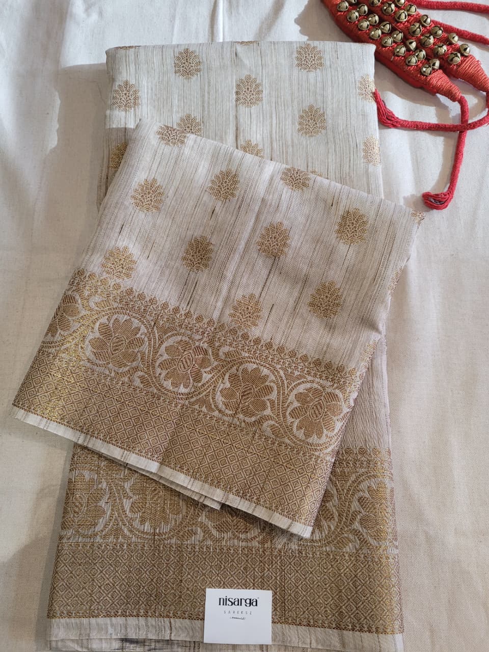 White Raveena Pure Tussar Saree