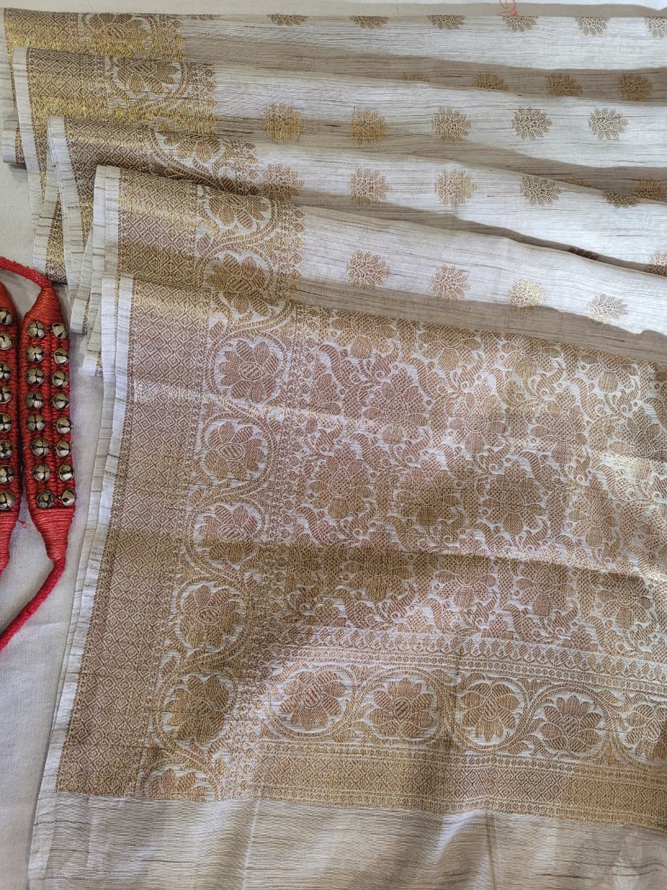 White Raveena Pure Tussar Saree