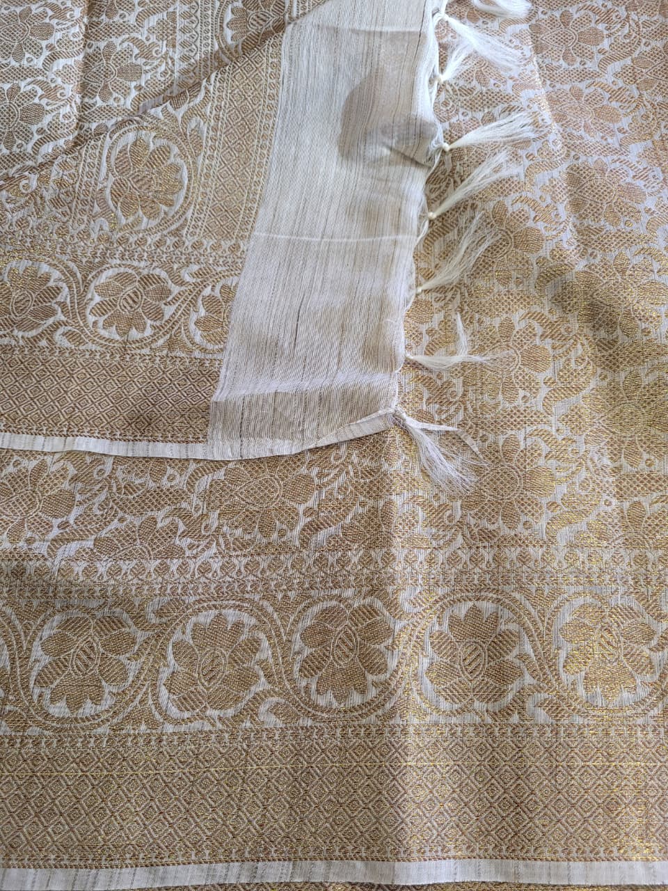 White Raveena Pure Tussar Saree