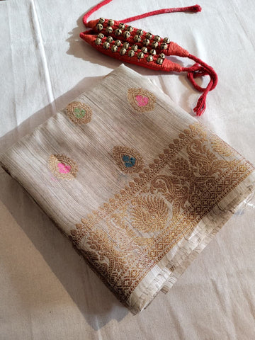 White2 Raveena Pure Tussar Saree