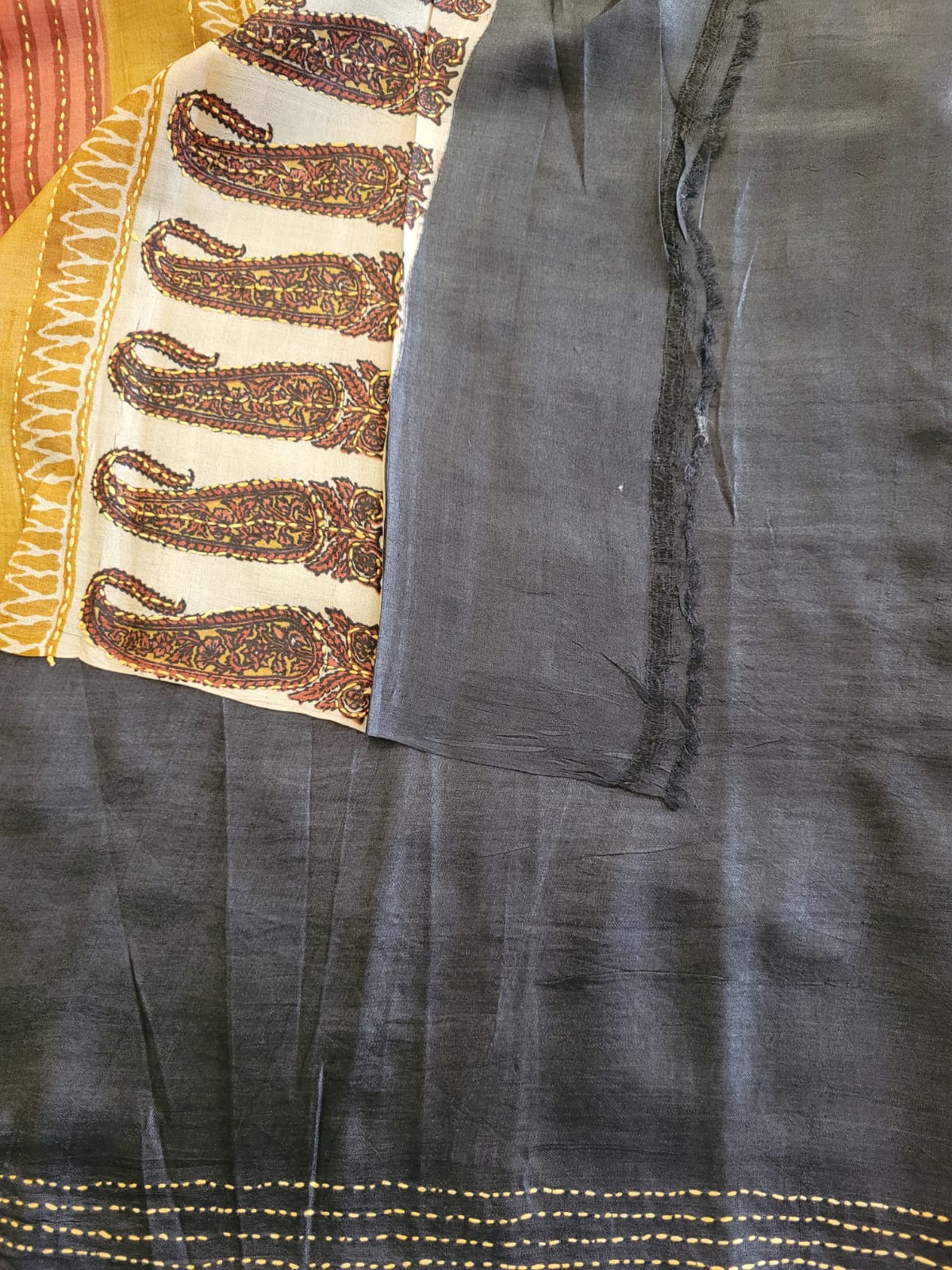Olive Pure Tussar Saree with Hand Embroidery