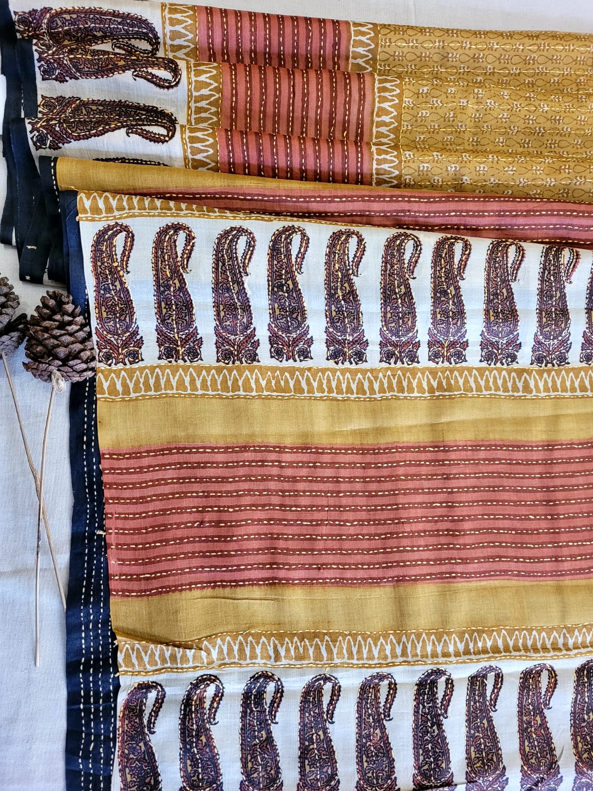 Olive Pure Tussar Saree with Hand Embroidery