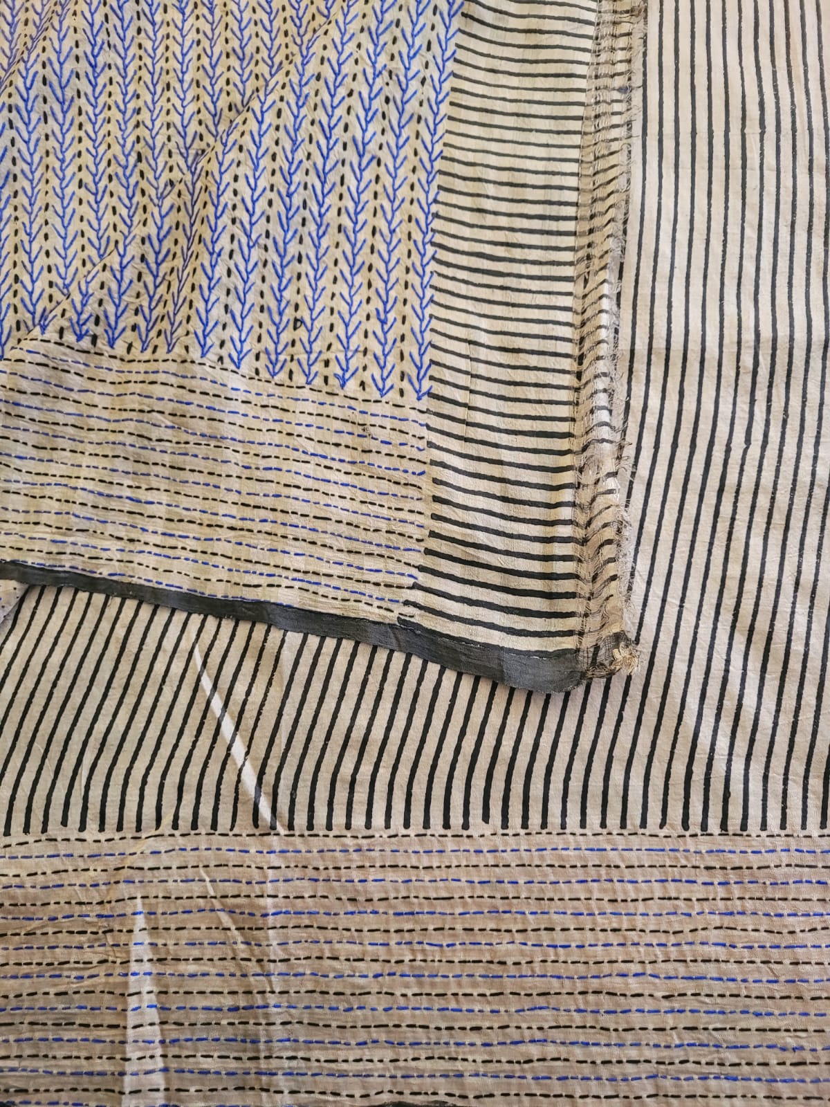 Navy Pure Tussar with Hand Embroidery Saree