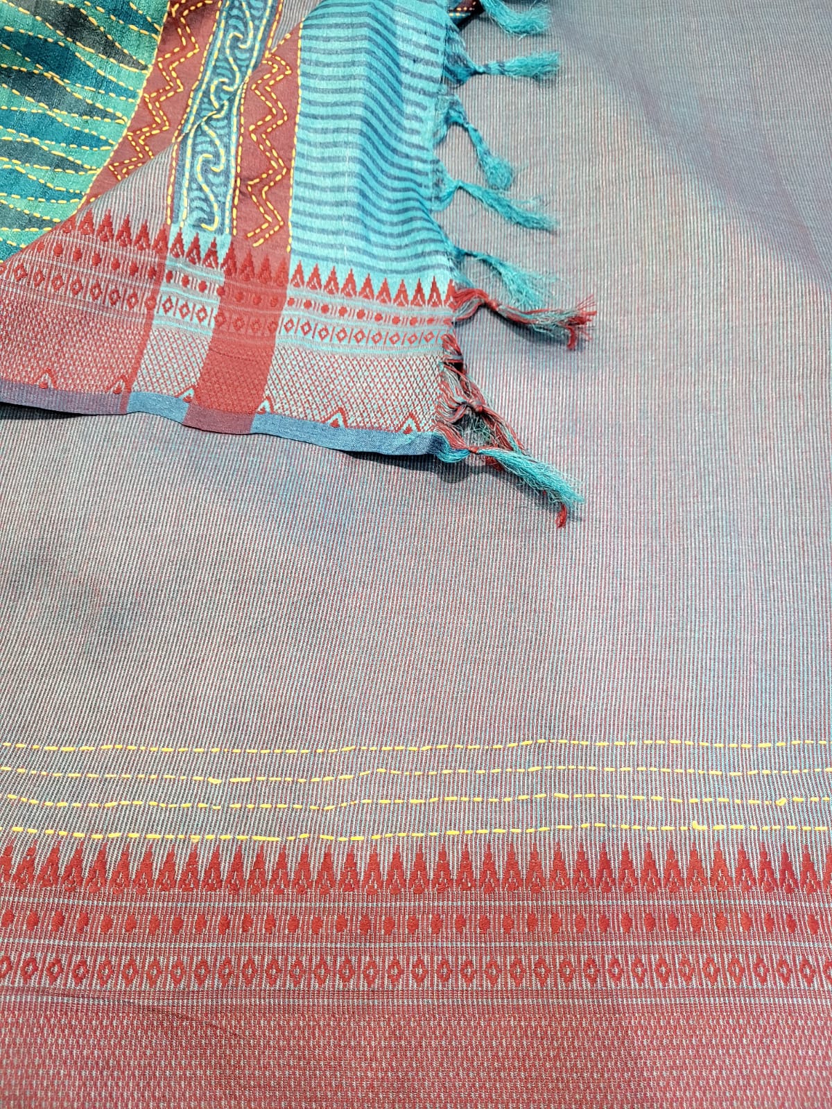 Blue Pure Tussar with Hand Embroidery Saree