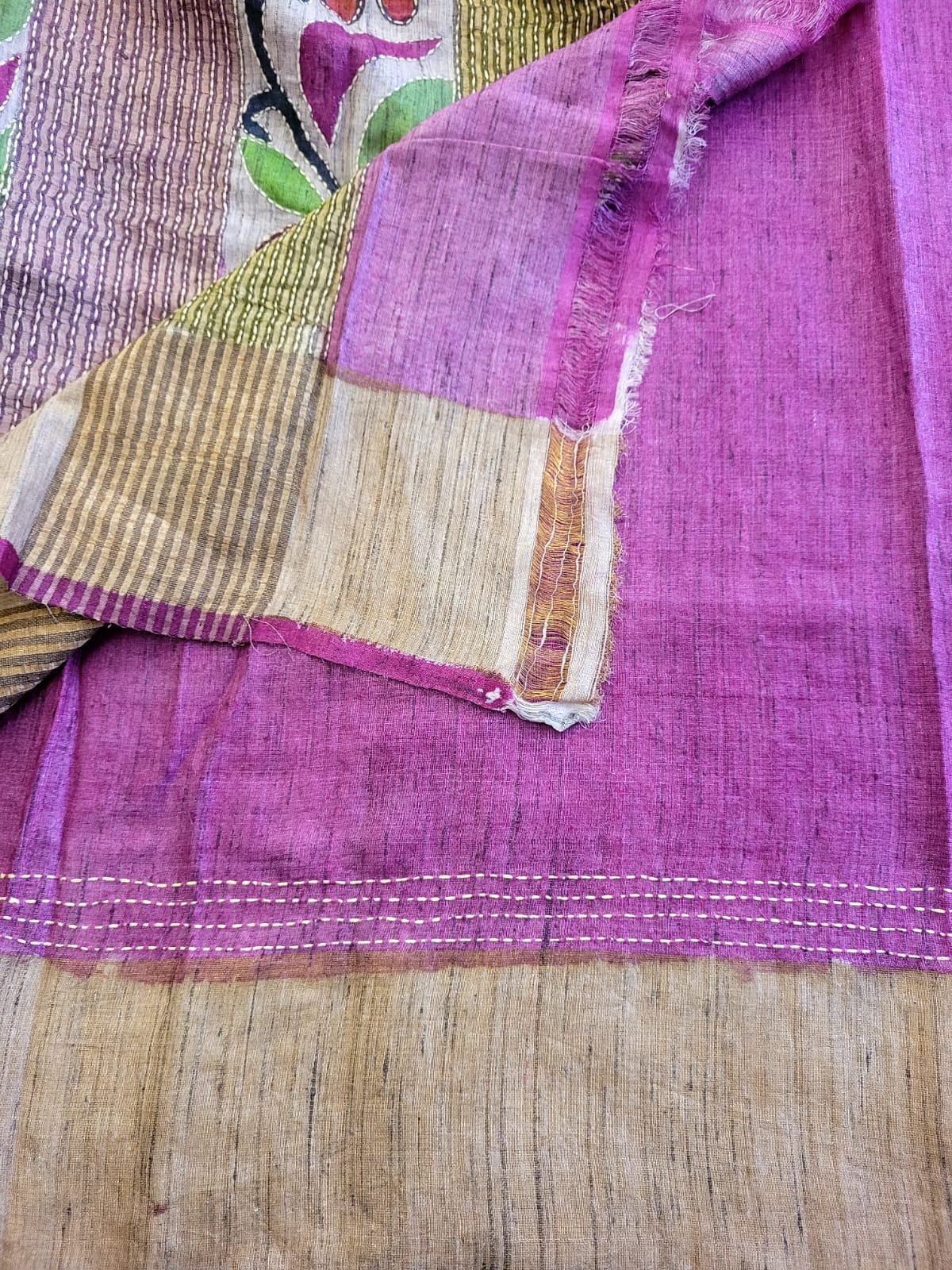 Lavender Pure Tussar with Hand Embroidery Saree