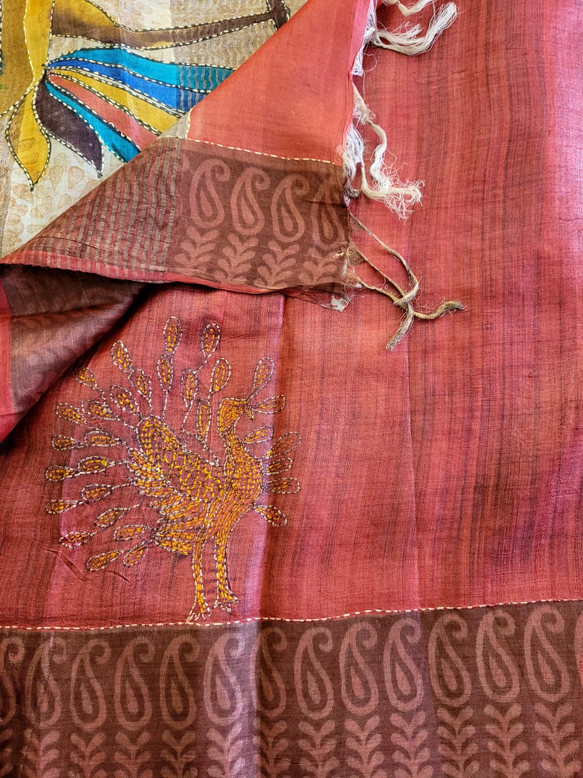 Beige Pure Tussar with Hand Embroidery