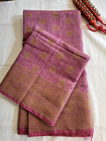 Pink2 Raveena Pure Tussar Saree