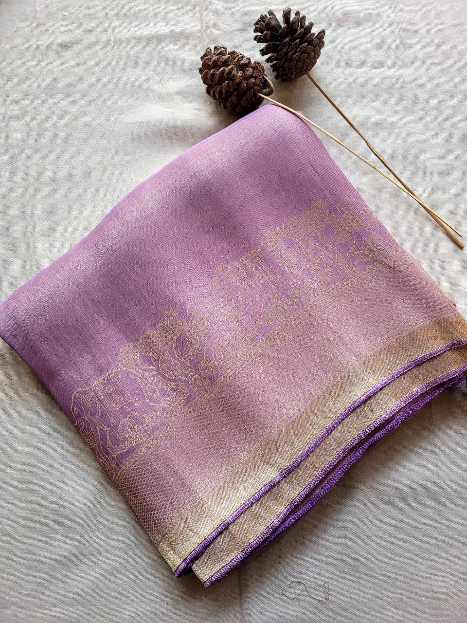 Lavender Tissue Kani Silk Saree