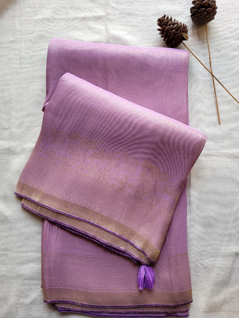 Lavender Tissue Kani Silk Saree