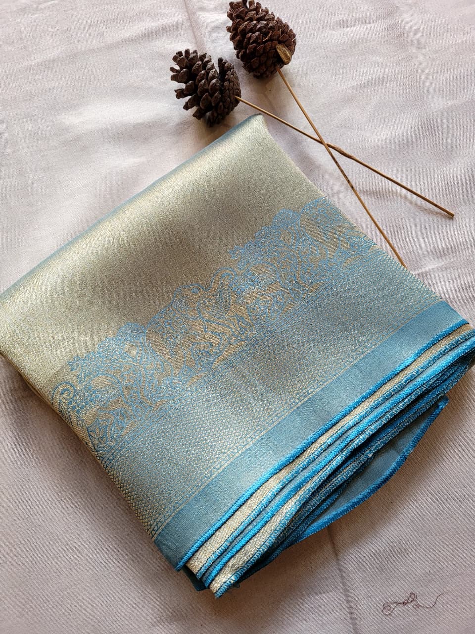 Blue Tissue Kani Silk Saree