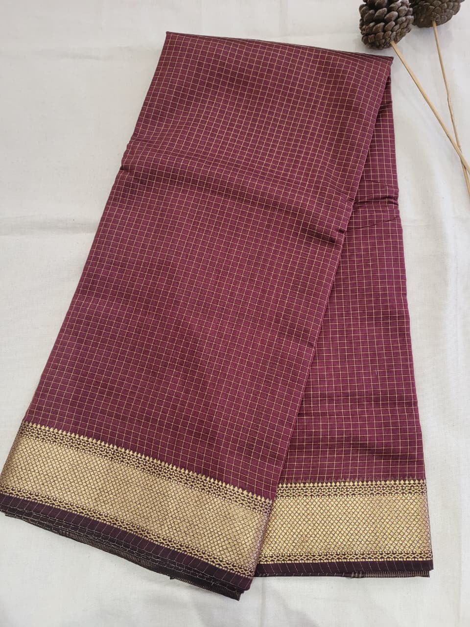 Maroon Checks Maheshwari Sico Saree