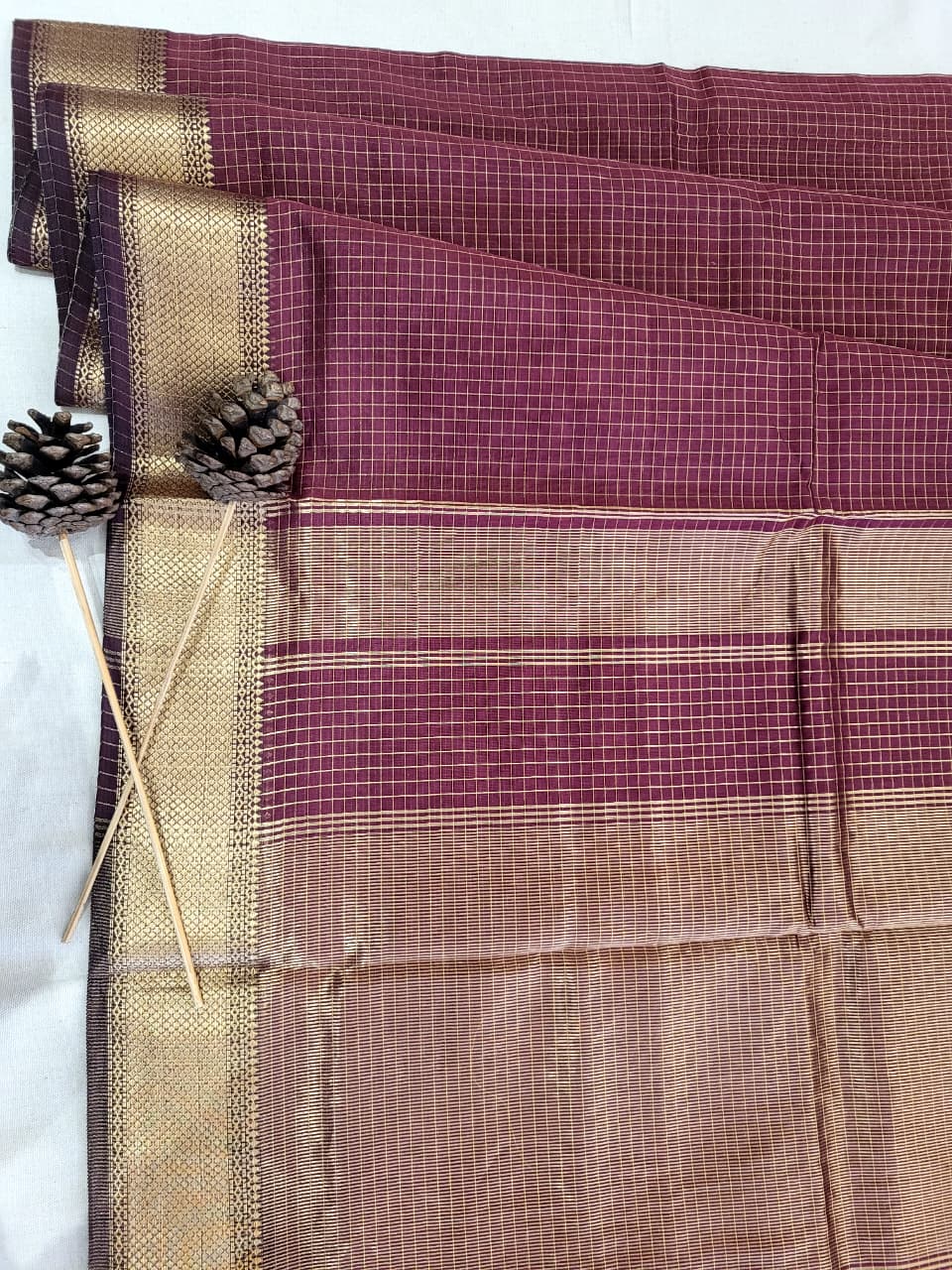 Maroon Checks Maheshwari Sico Saree