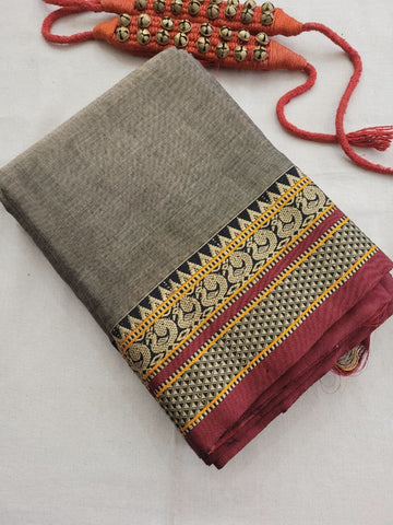 Grey Narayanpet cotton saree