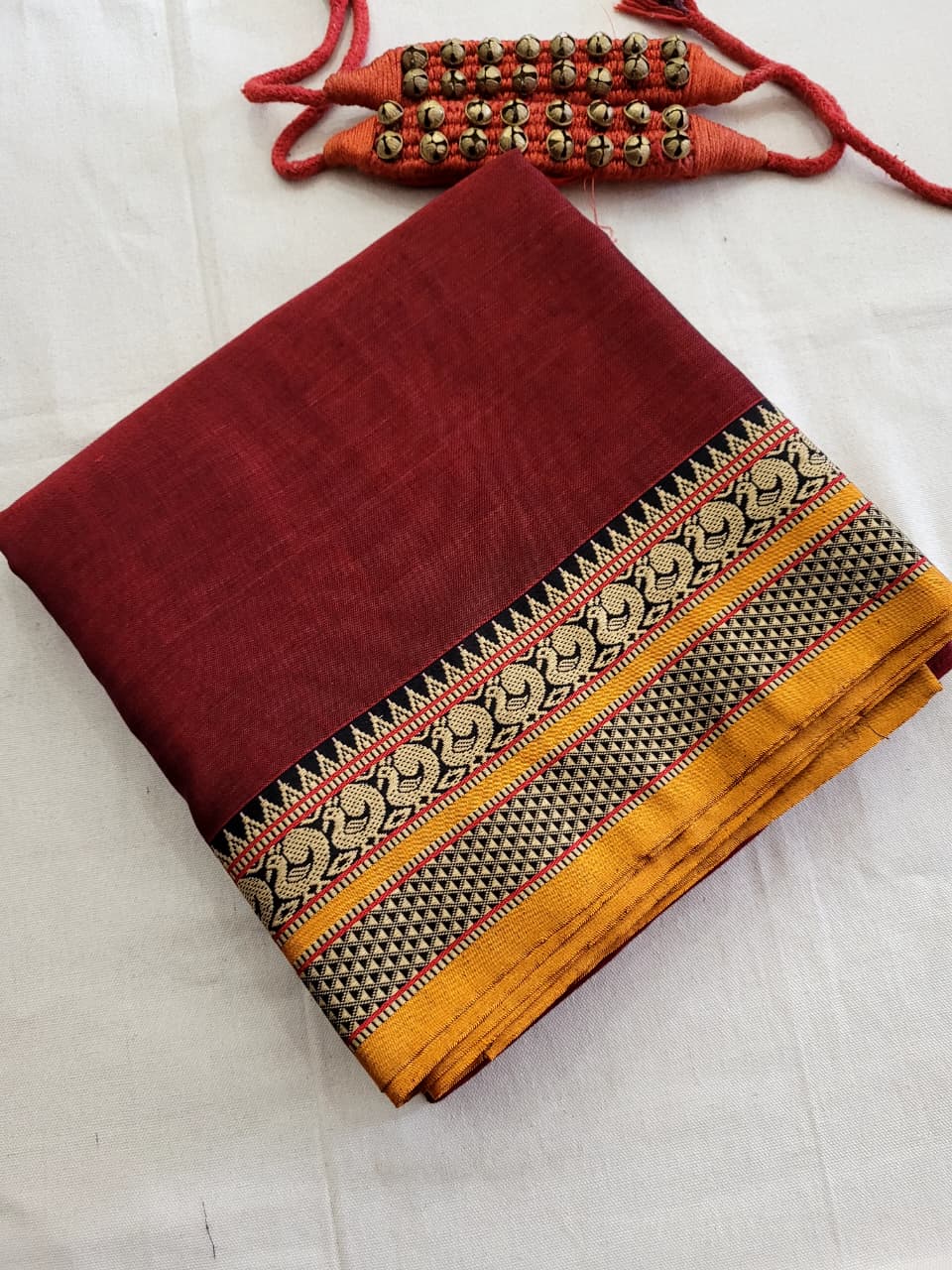 Maroon Narayanpet cotton saree