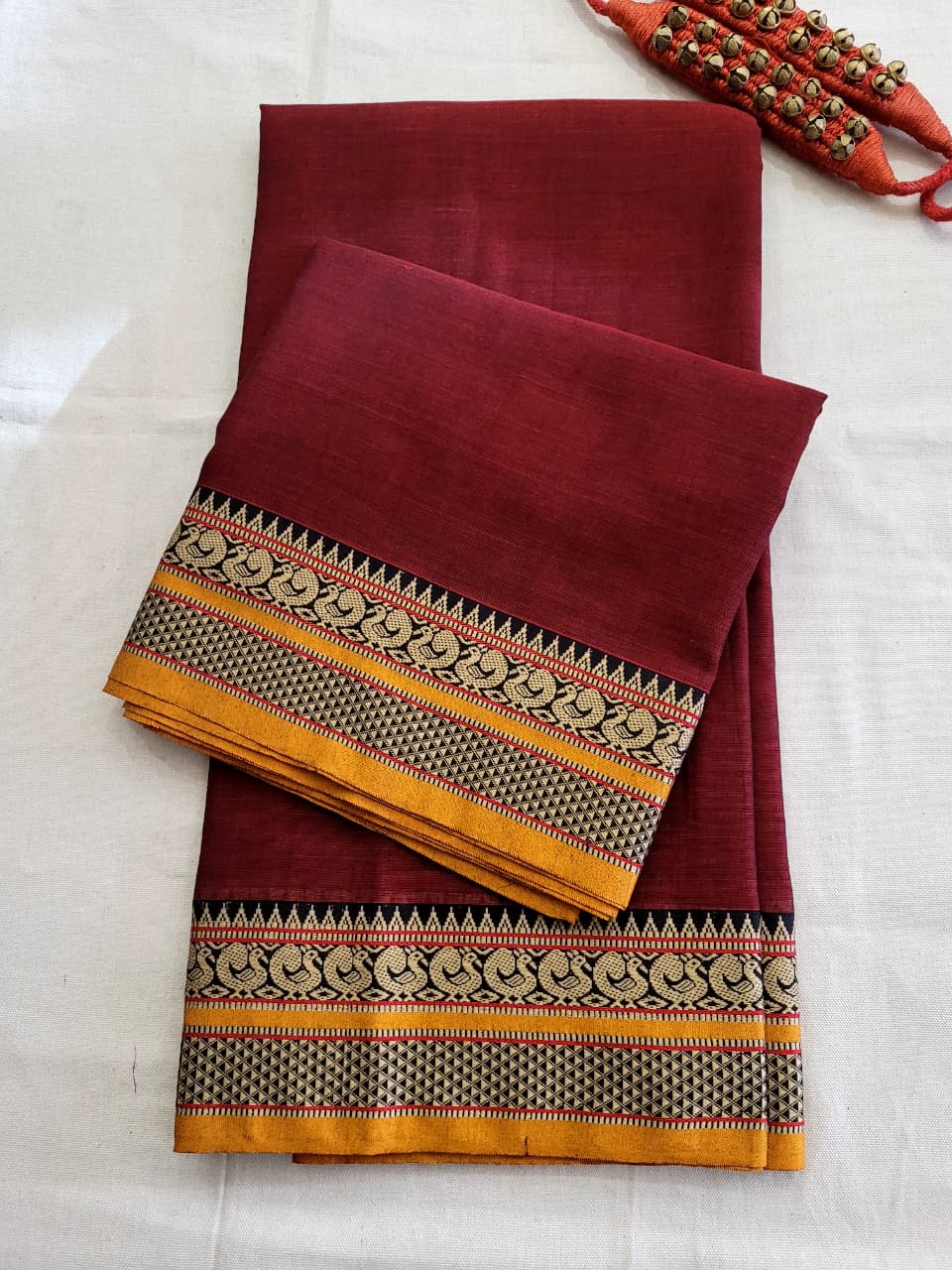 Maroon Narayanpet cotton saree