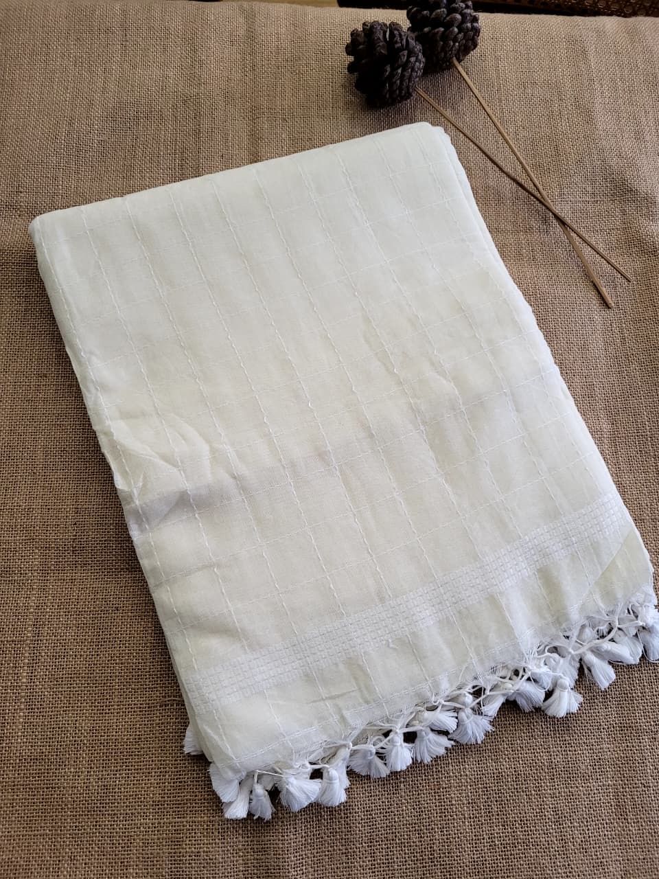White Cotton Kantha Saree