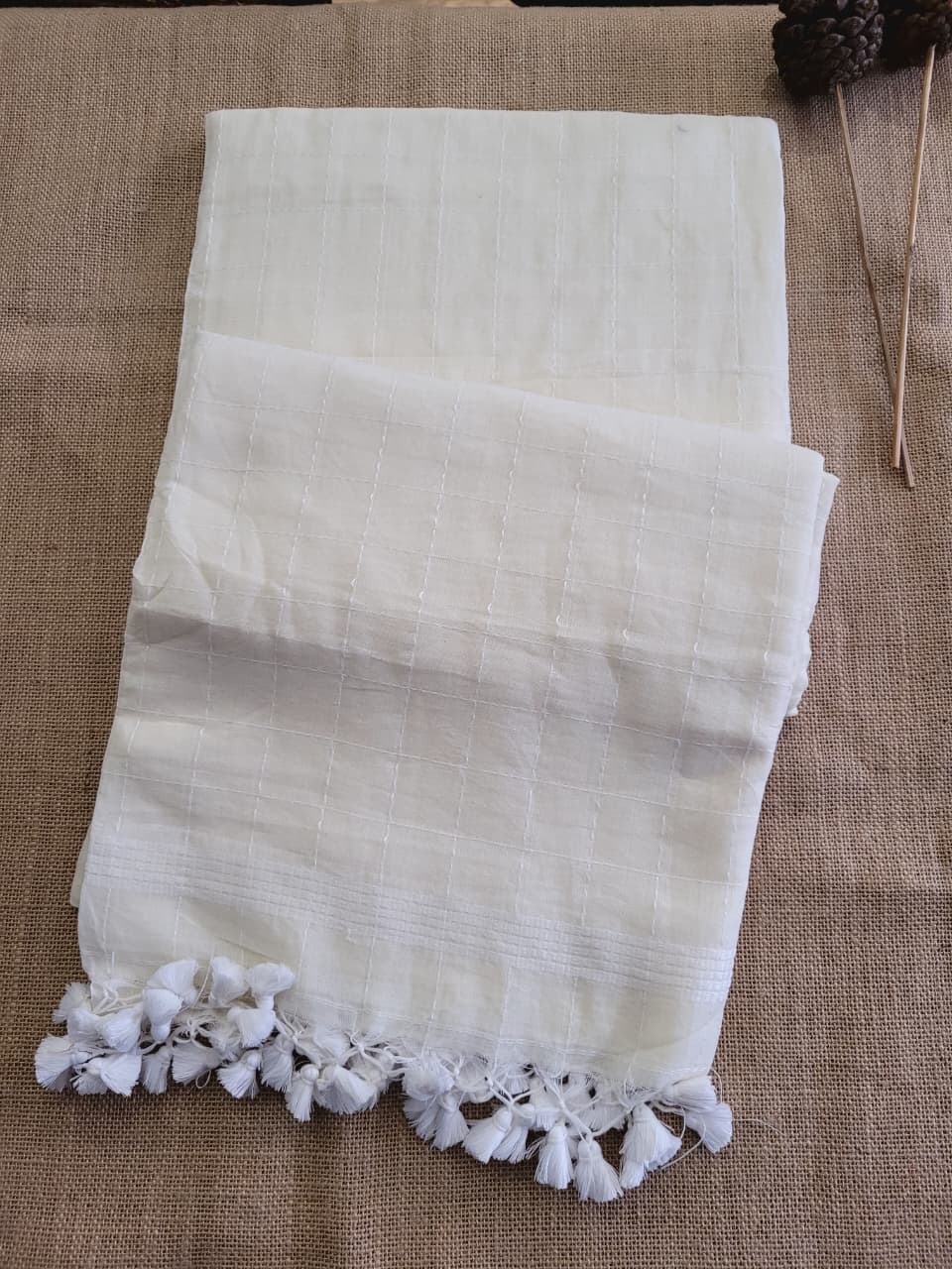 White Cotton Kantha Saree