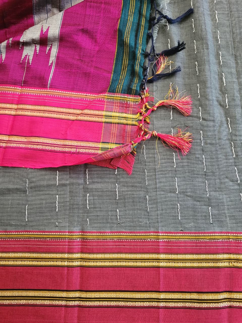 Grey Ilkal Cotton Saree Silk Pallu
