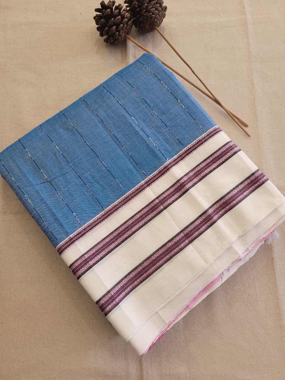 Sky Blue Ilkal Cotton Saree Silk Pallu