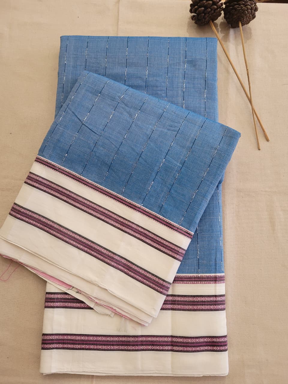 Sky Blue Ilkal Cotton Saree Silk Pallu