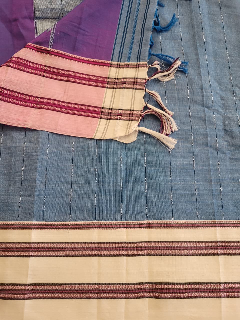 Sky Blue Ilkal Cotton Saree Silk Pallu
