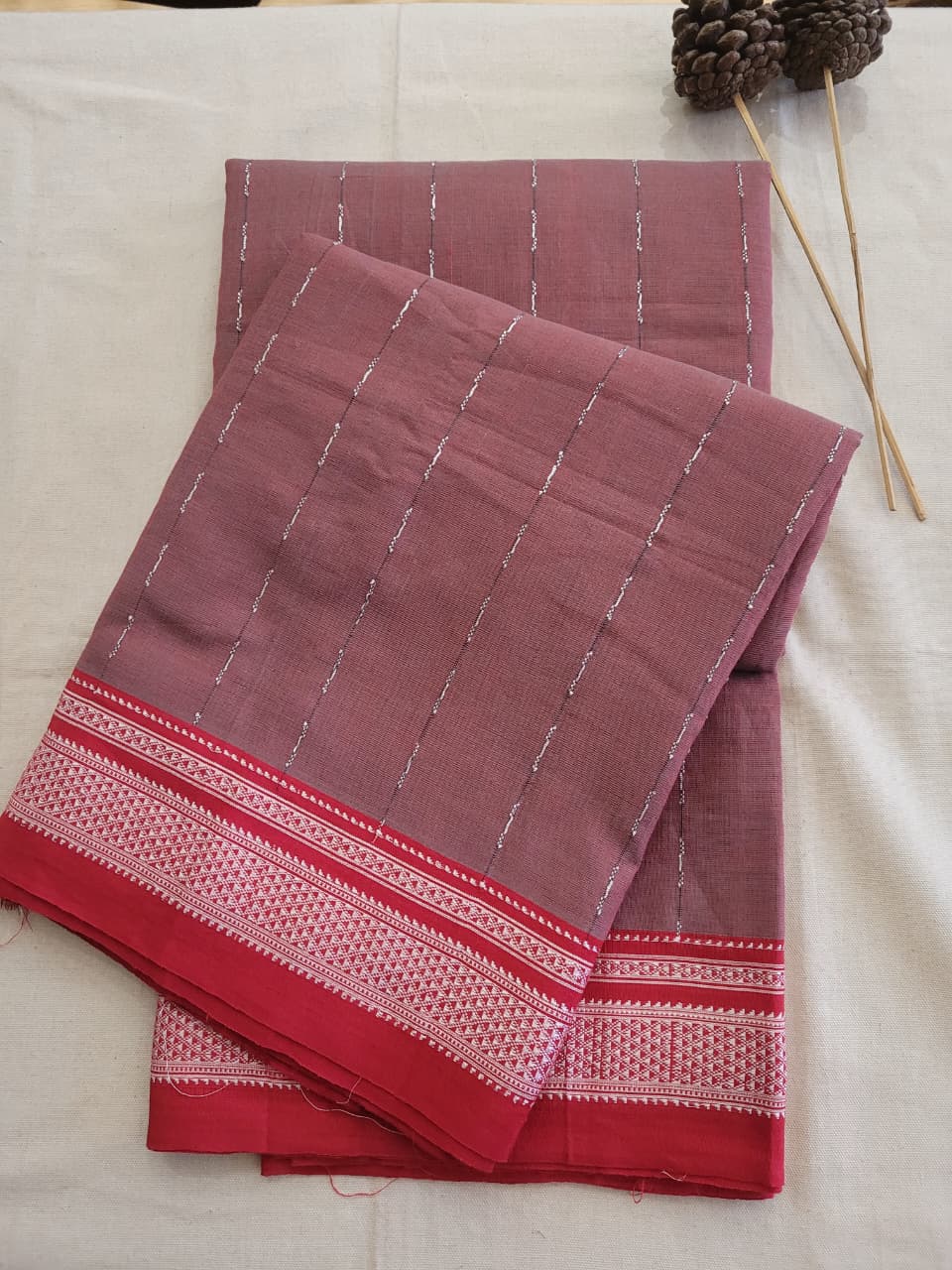 Red Ilkal Cotton Saree Silk Pallu