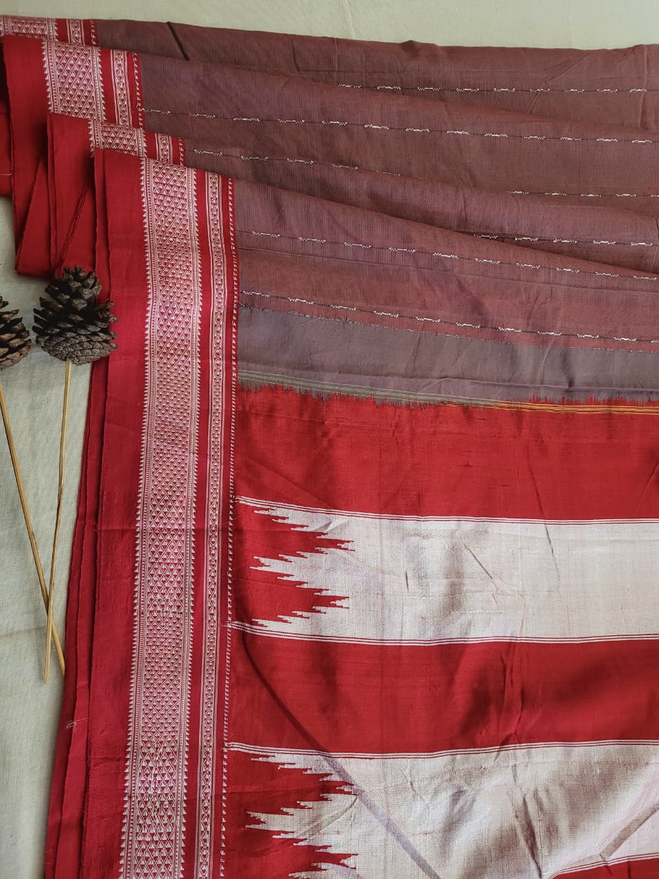 Red Ilkal Cotton Saree Silk Pallu