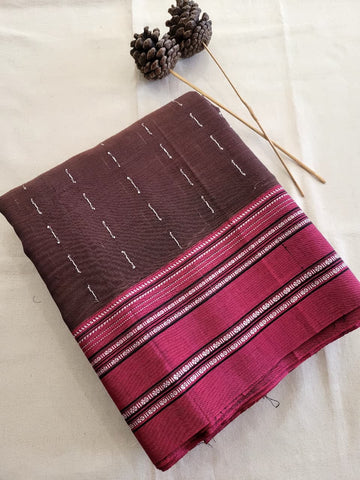 Brown Ilkal Cotton Saree Silk Pallu