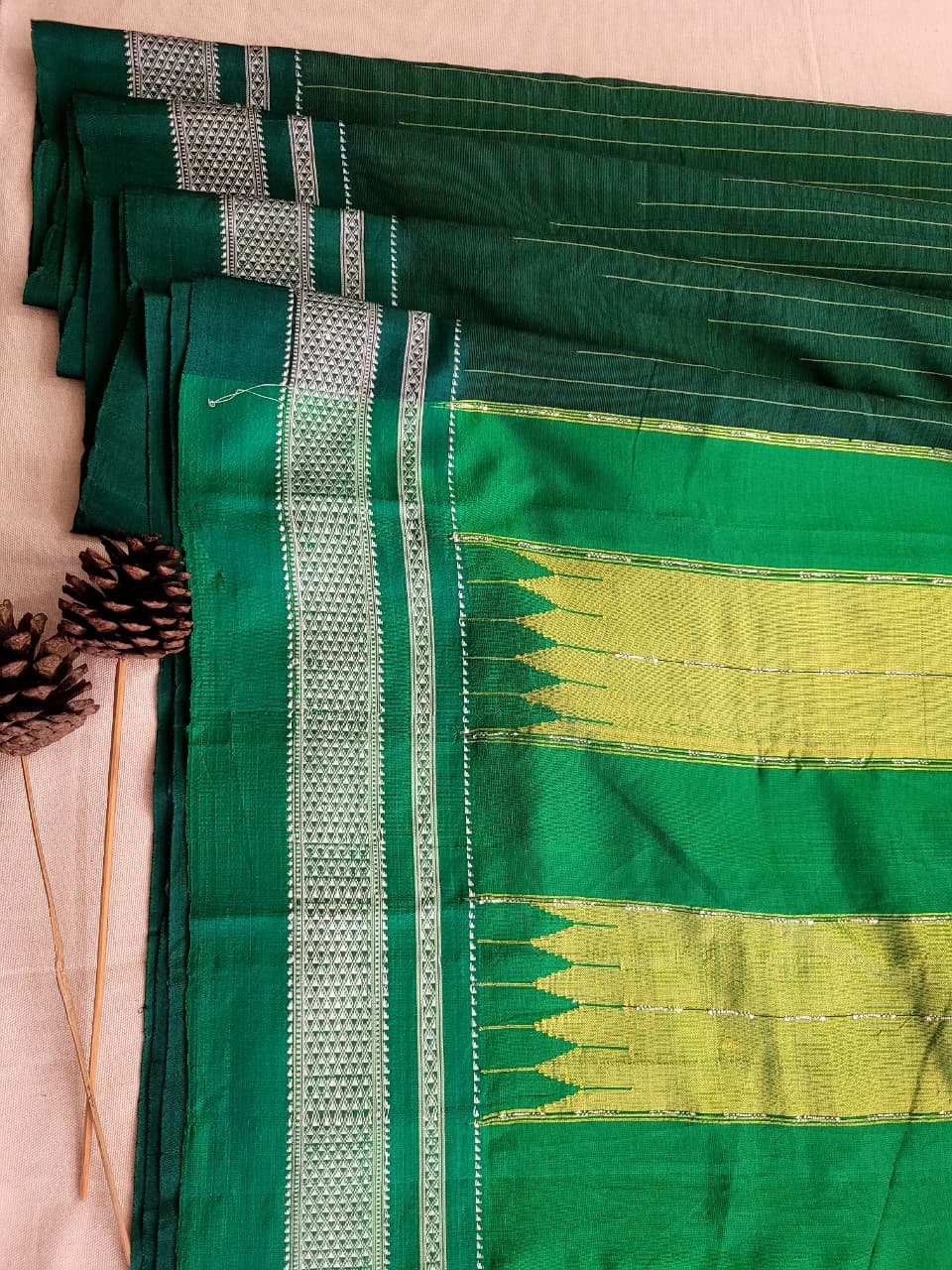 Green3 Ilkal Cotton Saree Silk Pallu