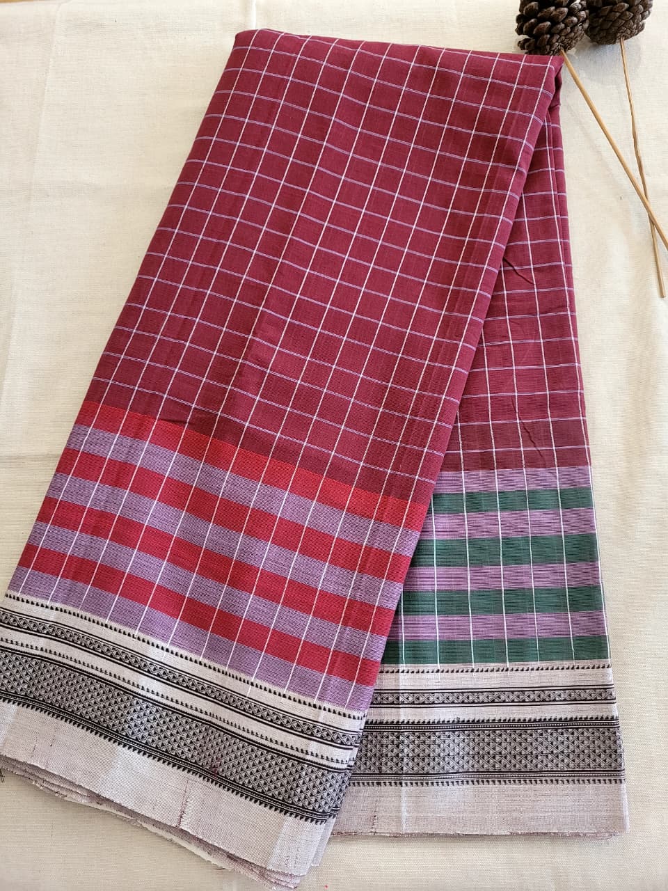 Red1 Ilkal Cotton Saree Silk Pallu