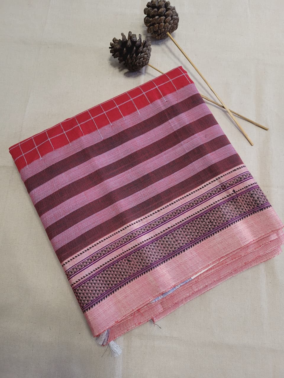 Red2 Ilkal Cotton Saree Silk Pallu
