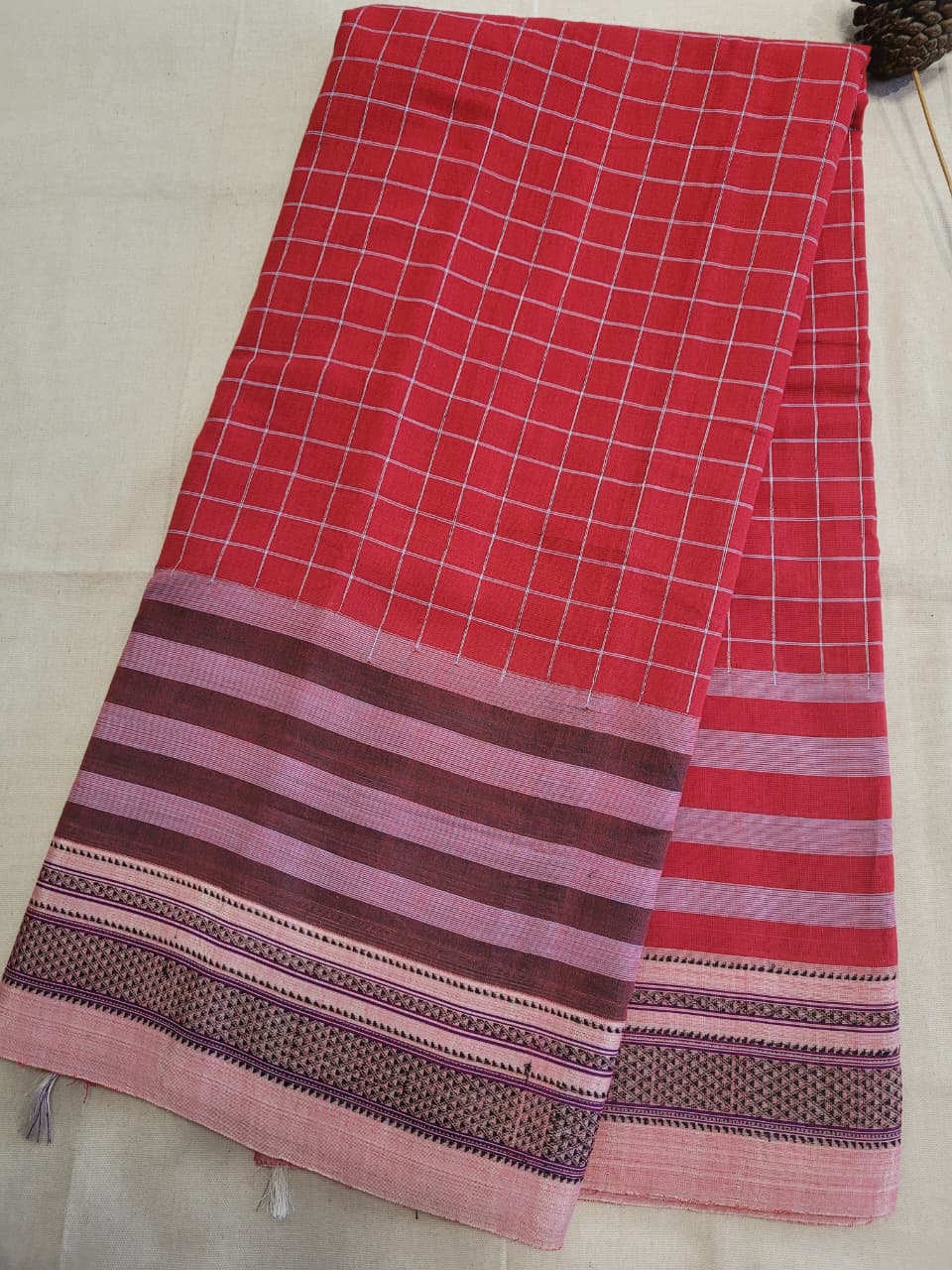 Red2 Ilkal Cotton Saree Silk Pallu