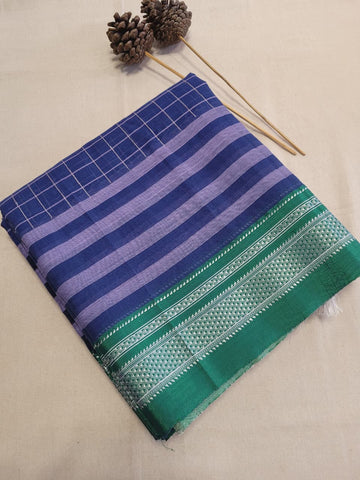 Blue Ilkal Cotton Saree Silk Pallu