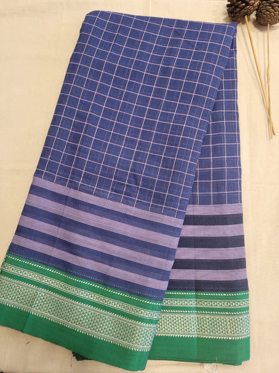 Blue Ilkal Cotton Saree Silk Pallu
