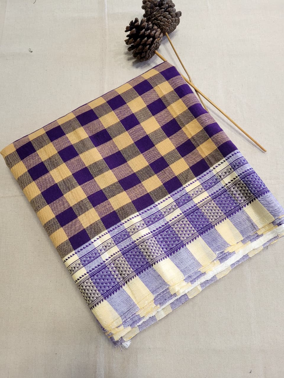 Checkered Ilkal Cotton Saree Silk Pallu