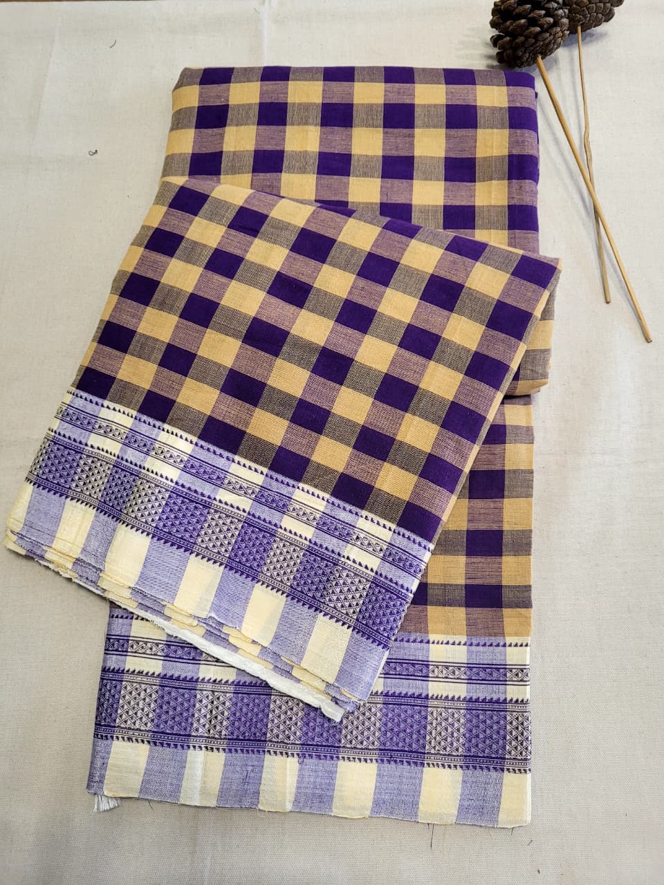 Checkered Ilkal Cotton Saree Silk Pallu