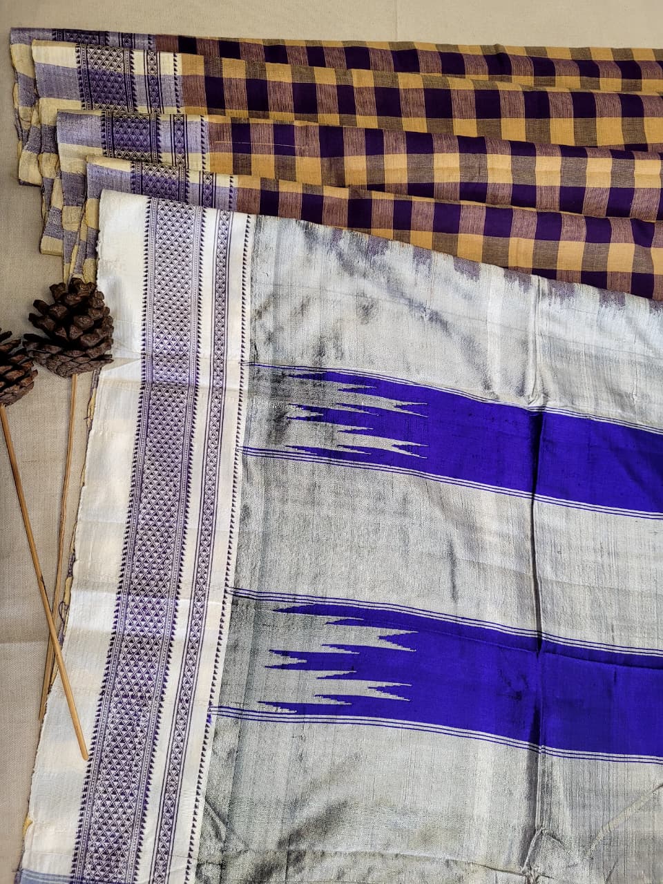 Checkered Ilkal Cotton Saree Silk Pallu