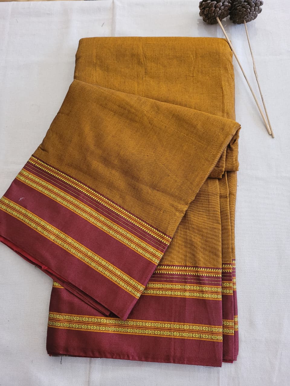 Mustard Ilkal Viscose Saree Silk Pallu