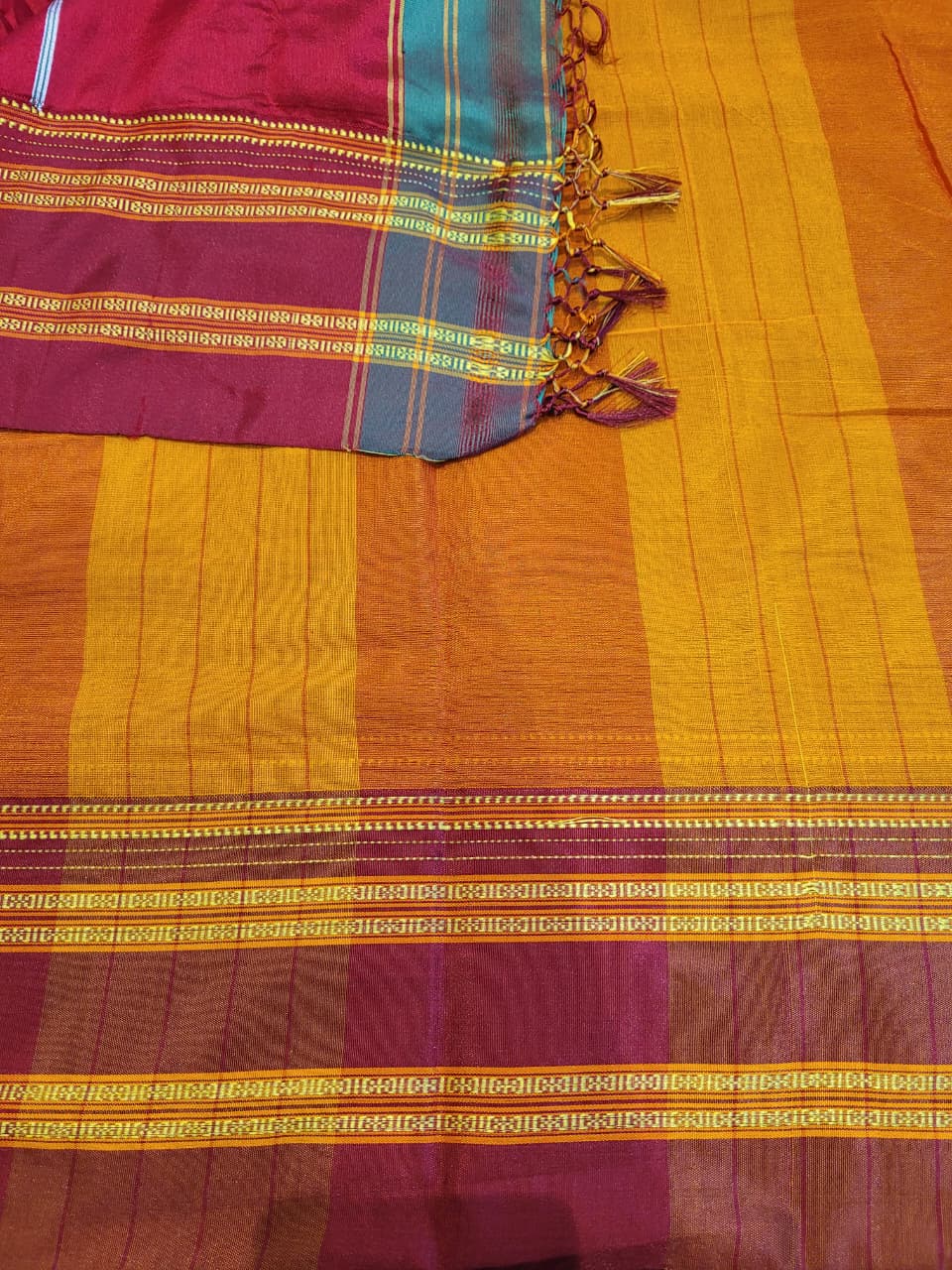 Mustard Ilkal Viscose Saree Silk Pallu