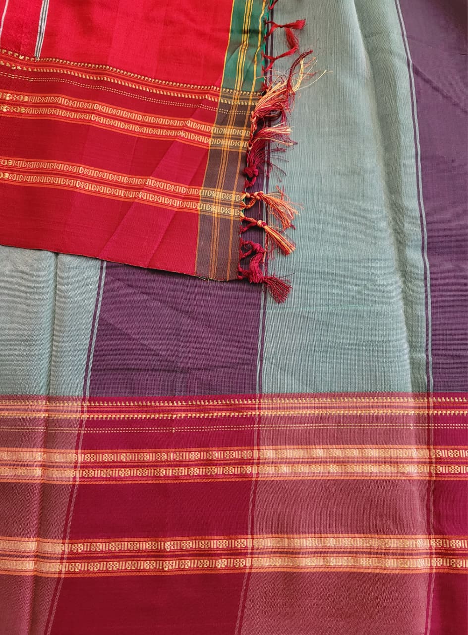 Green Ilkal Viscose Saree Silk Pallu