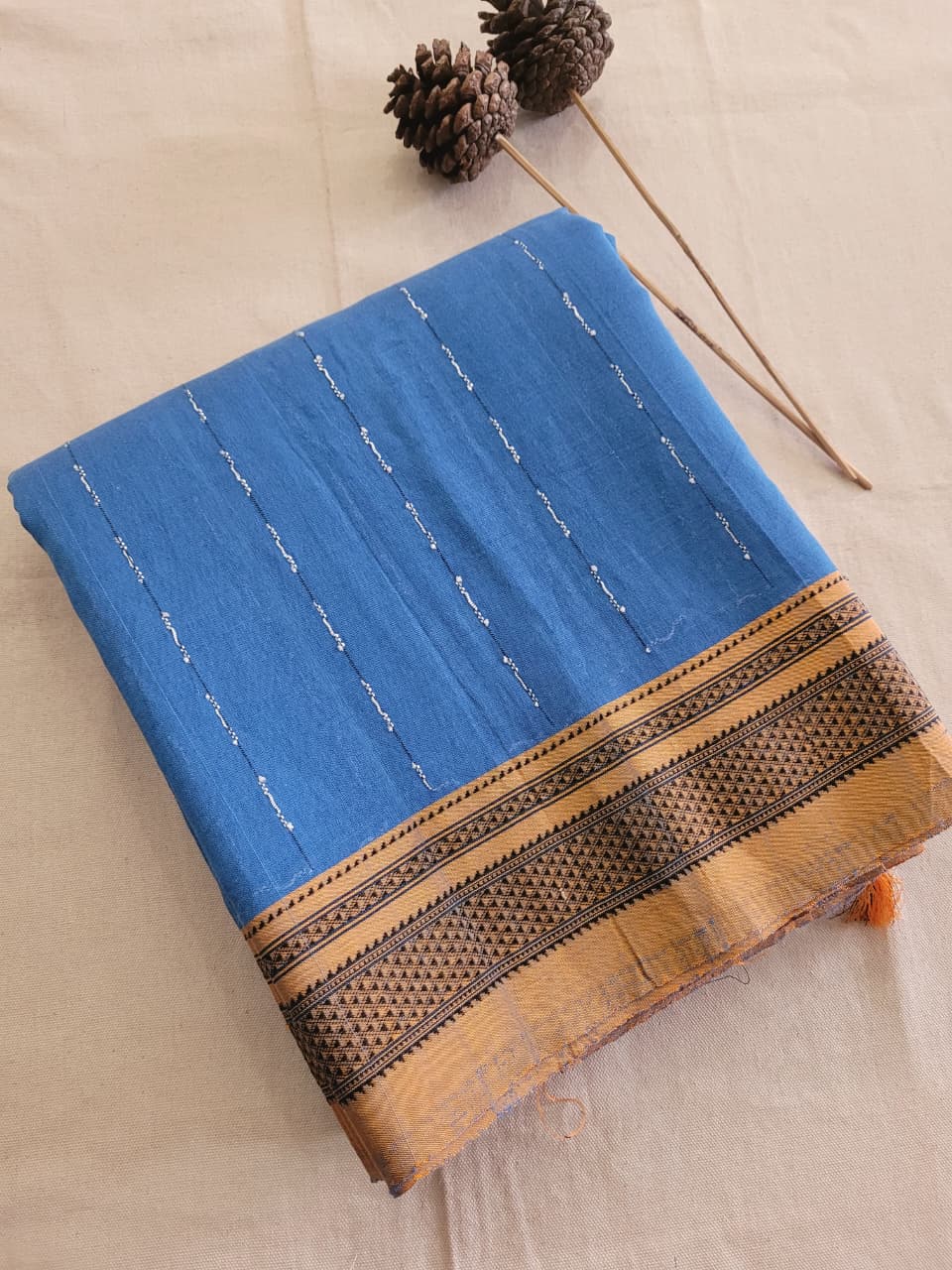 Blue3 Ilkal Cotton Saree Silk Pallu