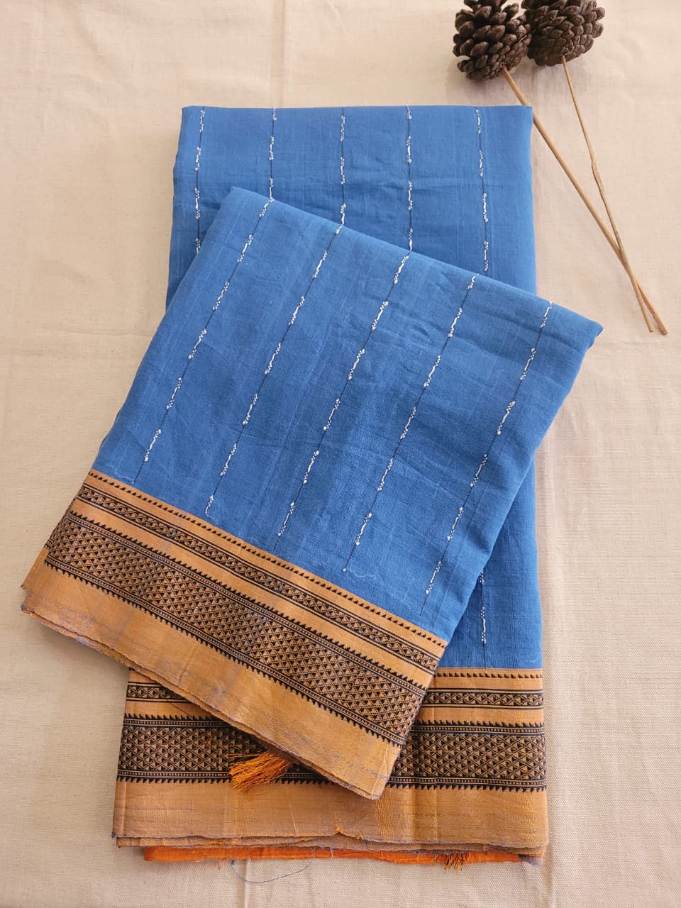 Blue3 Ilkal Cotton Saree Silk Pallu