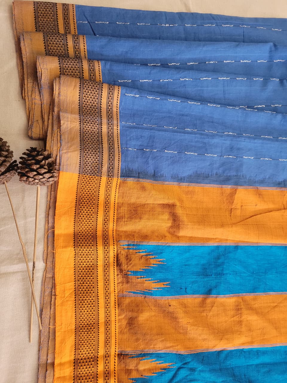 Blue3 Ilkal Cotton Saree Silk Pallu