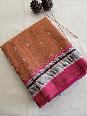 Brown Ilkal Cotton Saree Silk Pallu